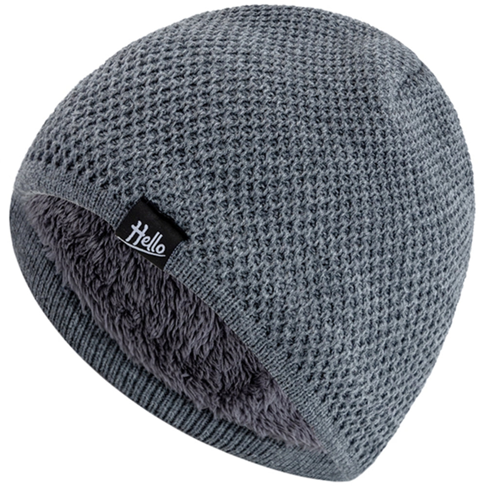 Plush Fur Lined Winter Hats, New Style Beanies, Hello Letter Cap, Casual Knitted Ski Hats for Men and Women