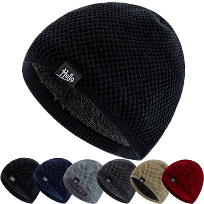 Plush Fur Lined Winter Hats, New Style Beanies, Hello Letter Cap, Casual Knitted Ski Hats for Men and Women
