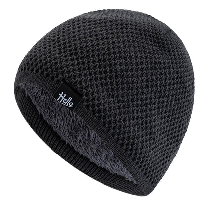 Plush Fur Lined Winter Hats, New Style Beanies, Hello Letter Cap, Casual Knitted Ski Hats for Men and Women