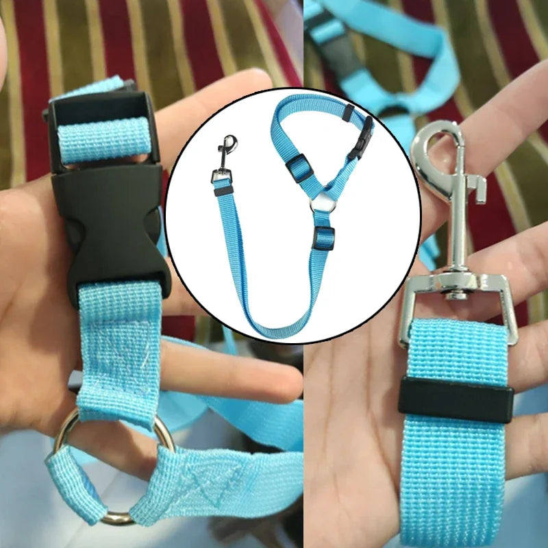 Adjustable Dogs Harness Collar, Solid Color Two in One Pet Car Seat Belt, Backseat Safety Belt, Nylon Lead Leash, Pet