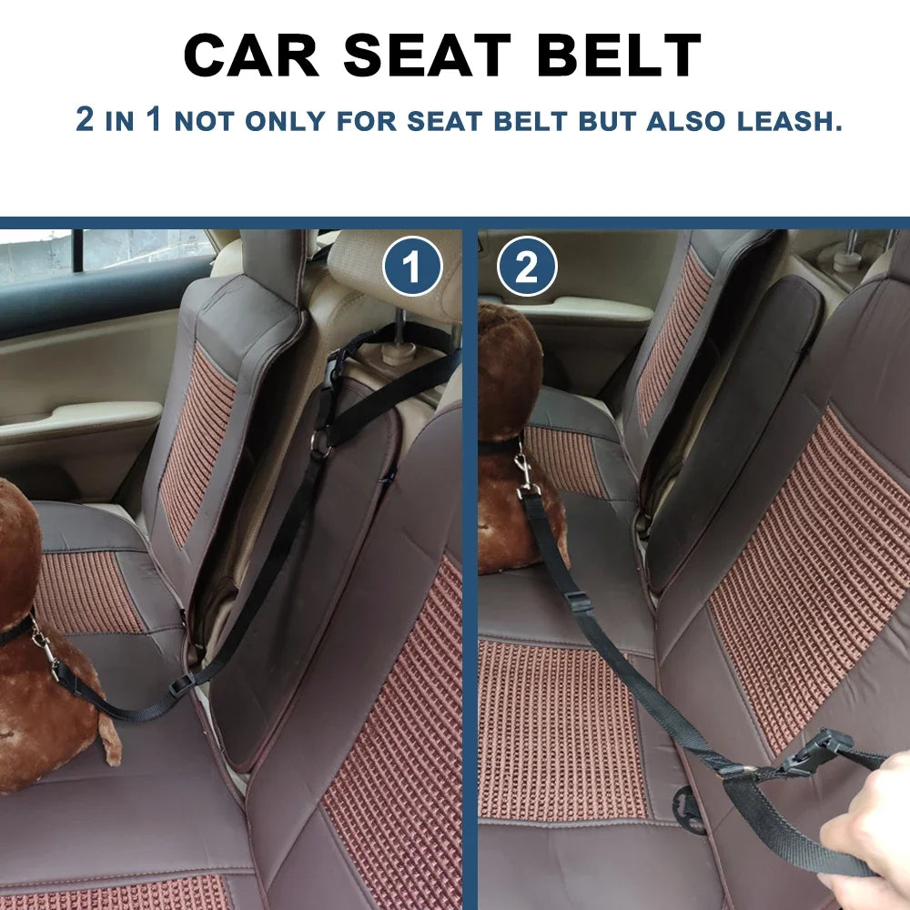 Adjustable Dogs Harness Collar, Solid Color Two in One Pet Car Seat Belt, Backseat Safety Belt, Nylon Lead Leash, Pet