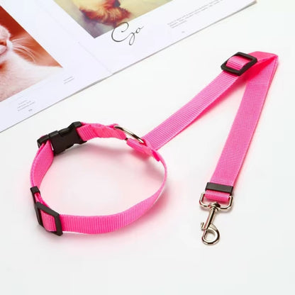 Adjustable Dogs Harness Collar, Solid Color Two in One Pet Car Seat Belt, Backseat Safety Belt, Nylon Lead Leash, Pet