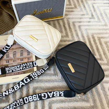 Women's PU Rolling Bag, High Quality Strip Camera Bag, Casual Mobile Phone Bag, Crossbody Shoulder Bag