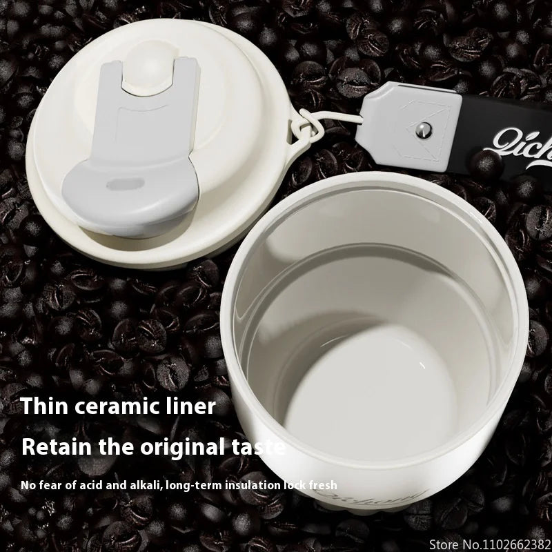 Ceramic Liner Thermos Coffee Cup, Double Wall Stainless Steel, Vacuum Insulated Thermal Mug, Tumbler Gift For Coffee