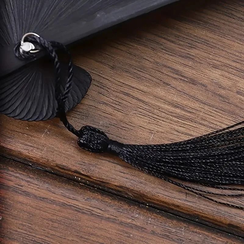 Folding Hand Fan With Tassel  Retro Chinese Style Bamboo And Cloth Fan 2