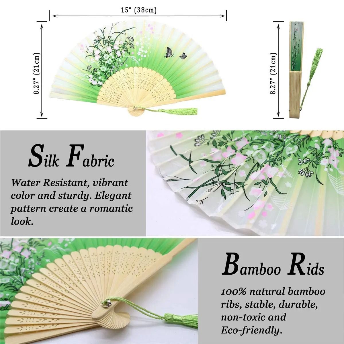 Folding Hand Fan With Tassel  Retro Chinese Style Bamboo And Cloth Fan 3
