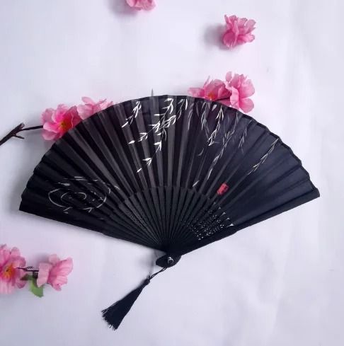 Folding Hand Fan With Tassel  Retro Chinese Style Bamboo And Cloth Fan 6