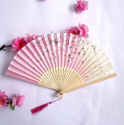 Folding Hand Fan With Tassel  Retro Chinese Style Bamboo And Cloth Fan 7