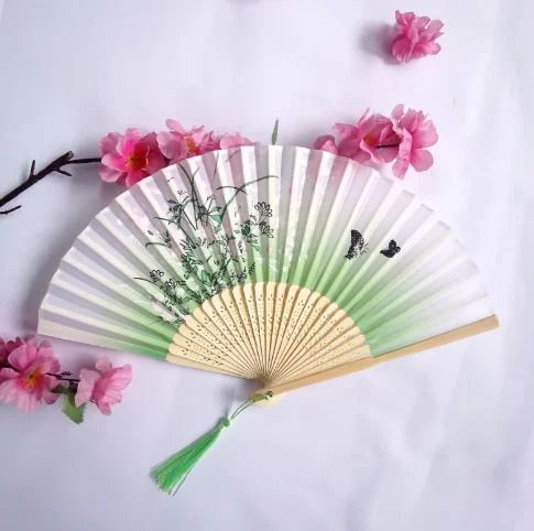 Folding Hand Fan With Tassel  Retro Chinese Style Bamboo And Cloth Fan 8