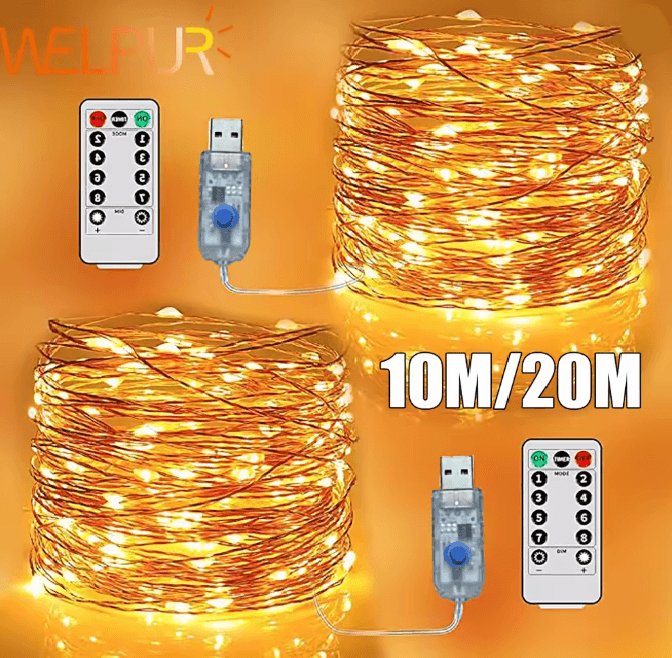 USB LED String Lights Copper Silver Wire Garland