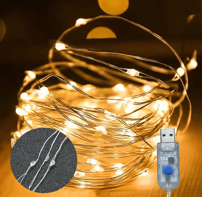 USB LED String Lights Copper Silver Wire Garland 4