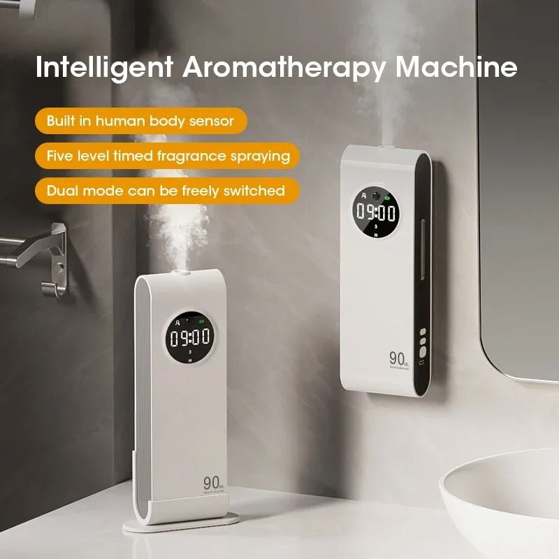 Automatic Sensor Aromatherapy Machine Wall Mounted Fragrance Diffuser with USB Rechargeable Design and Clock Function