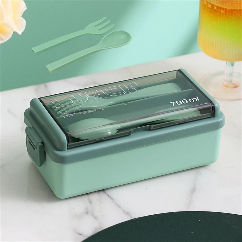 Double Layer Portable Lunch Box For Kids With Fork And Spoon Microwave Safe Bento Food Container 6