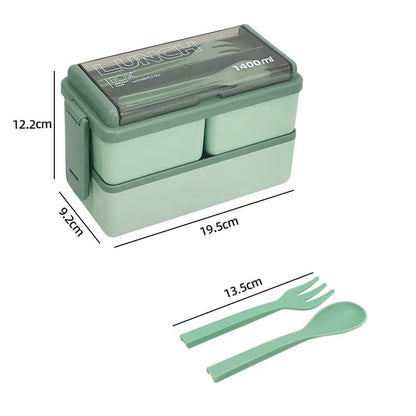 Double Layer Portable Lunch Box For Kids With Fork And Spoon Microwave Safe Bento Food Container 7
