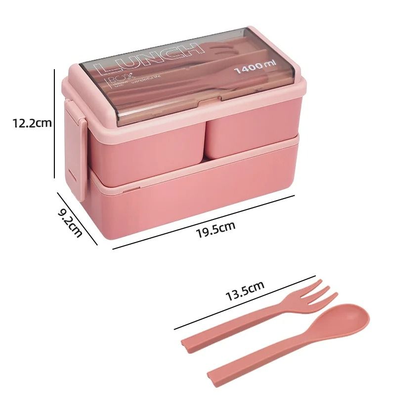 Double Layer Portable Lunch Box For Kids With Fork And Spoon Microwave Safe Bento Food Container 8