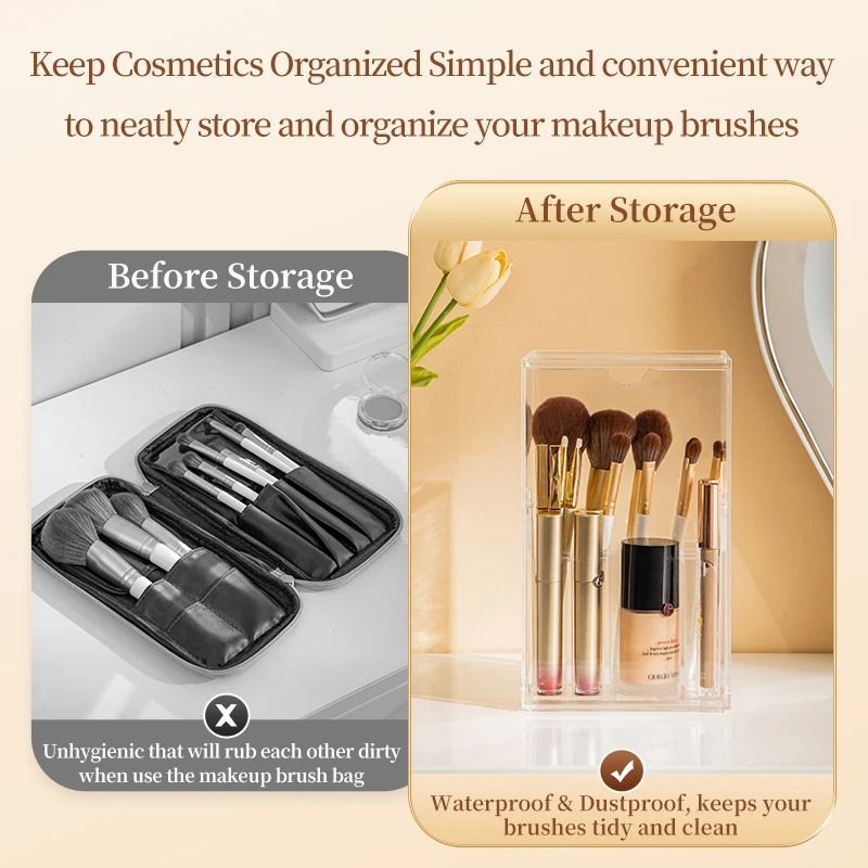 Clear Cosmetic Brush Storage Box With Lid Large Capacity 2