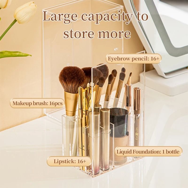 Clear Cosmetic Brush Storage Box With Lid Large Capacity 4