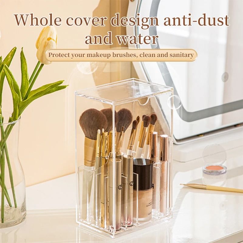 Clear Cosmetic Brush Storage Box With Lid Large Capacity 5
