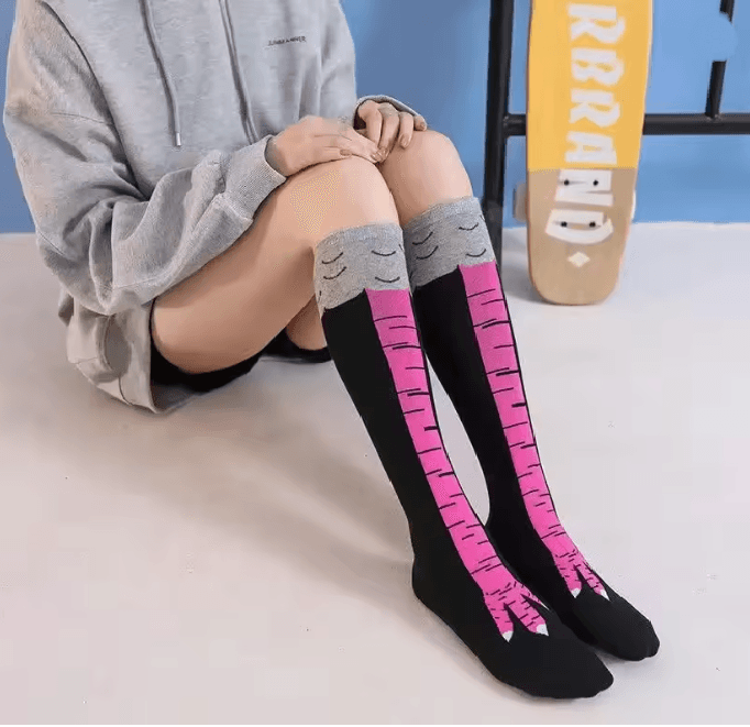Funny Chicken Print Thigh High Socks 4
