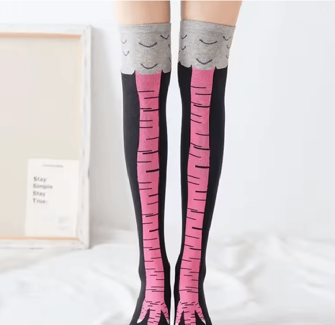Funny Chicken Print Thigh High Socks 7