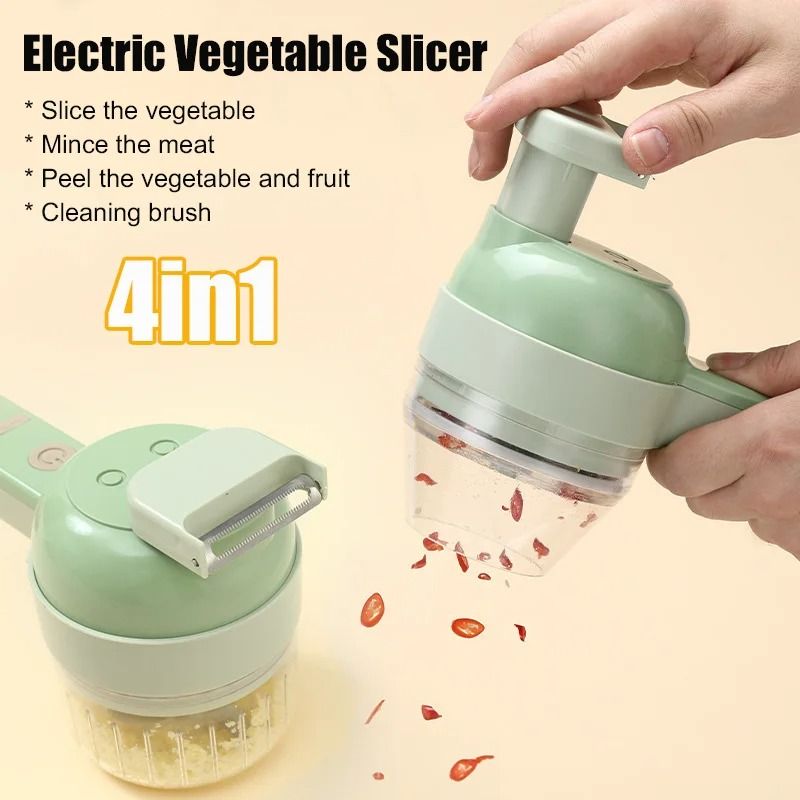 4-in-1 Wireless Electric Vegetable Cutter & Garlic Masher Handheld Food Chopper