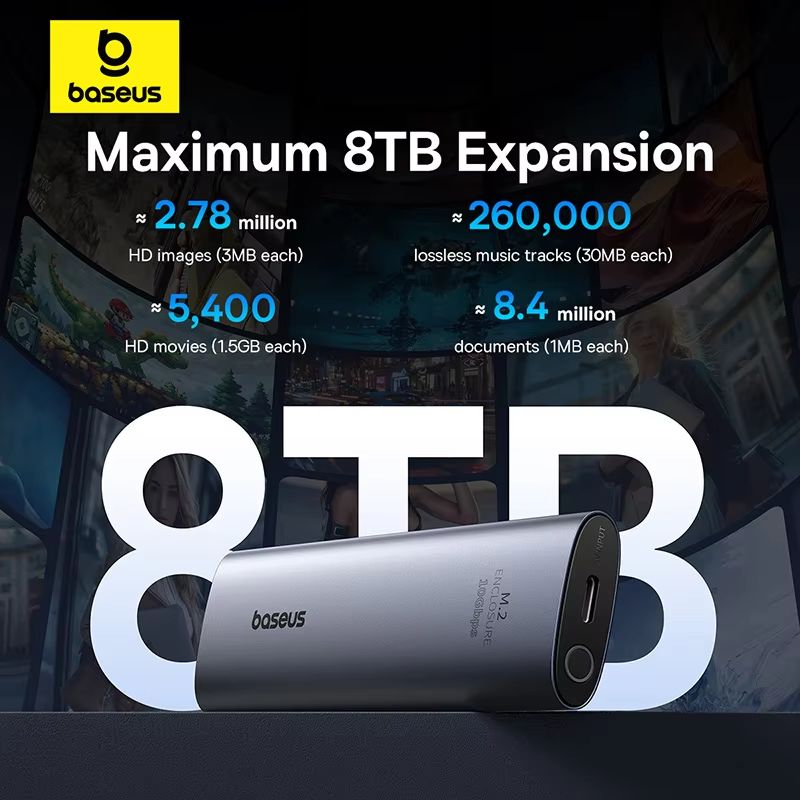 Baseus TurboLink M2 SSD Enclosure  10 Gbps NVMe To USBC 32 Gen2 Adapter Up To 8 TB 4