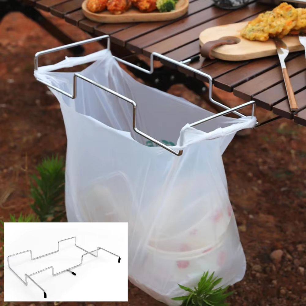 Stainless Steel Camping Trash Bag Holder Folding Garbage Bag Hanger Rack