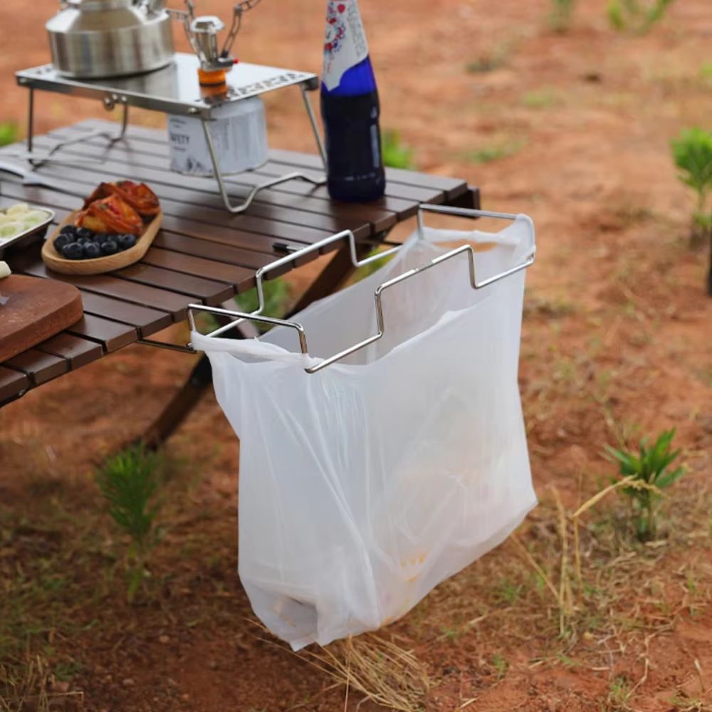 Stainless Steel Camping Trash Bag Holder Folding Garbage Bag Hanger Rack 2