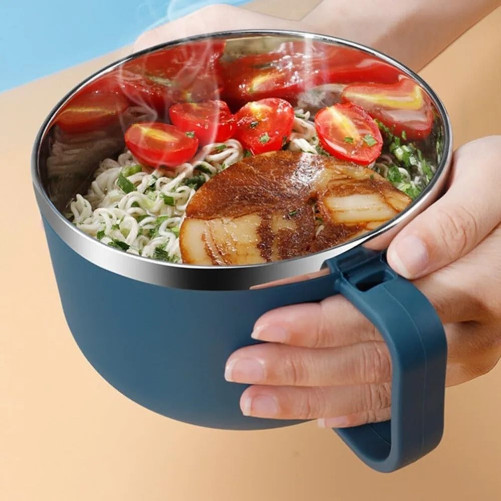 Stainless Steel Noodle Bowl Set With Handle And Lid 1L 1
