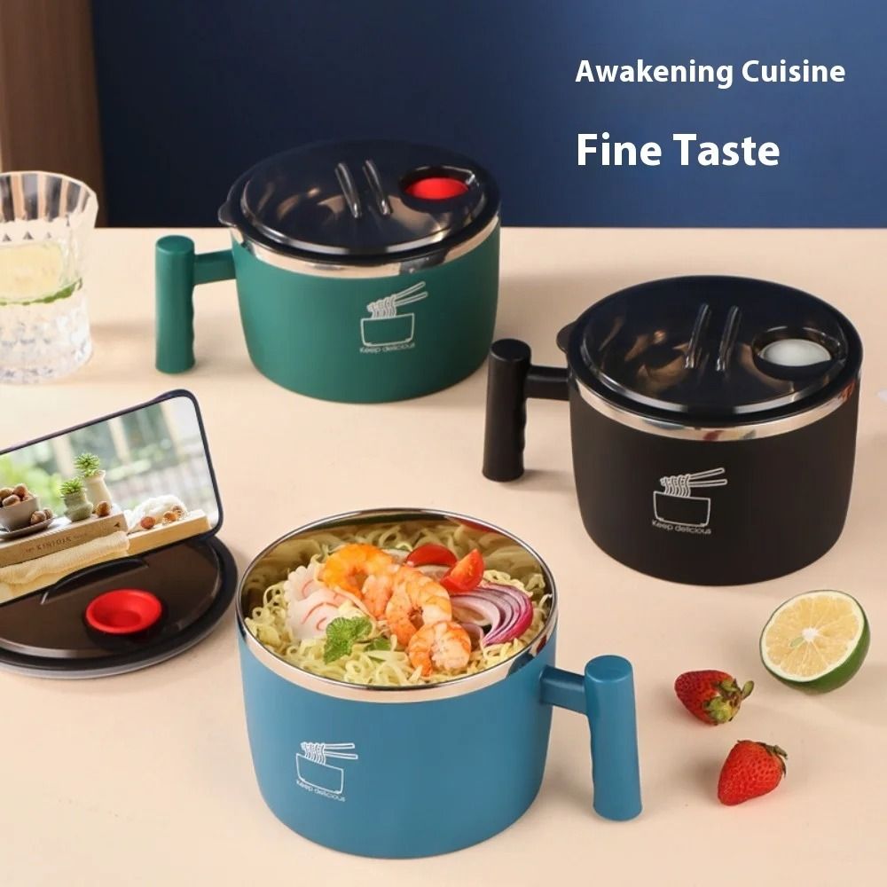 Stainless Steel Noodle Bowl Set With Handle And Lid 1L 4