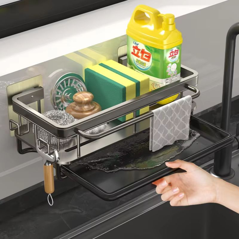 Multifunction Kitchen Sink Rack with Hook Dustproof Hanging Drain Caddy