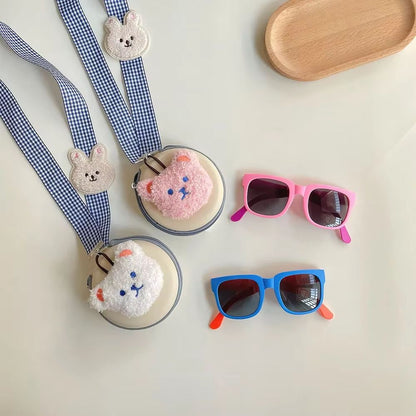 Kids Foldable Neckstrap Sunglasses Case Set  ColorBlock UV400 Glasses Pouch For Boys Girls Travel S 3