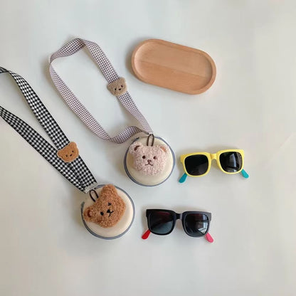 Kids Foldable Neckstrap Sunglasses Case Set  ColorBlock UV400 Glasses Pouch For Boys Girls Travel S 4