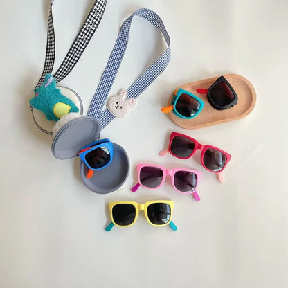 Kids Foldable Neckstrap Sunglasses Case Set  ColorBlock UV400 Glasses Pouch For Boys Girls Travel S 5