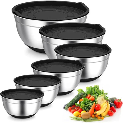 Stainless Steel Mixing Bowl with Lid and Non Slip Silicone Base