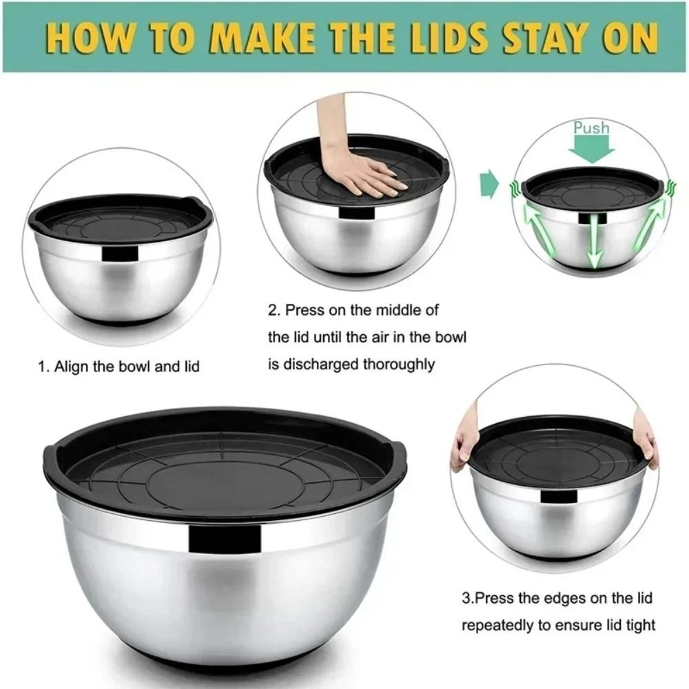 Stainless Steel Mixing Bowl With Lid And Non Slip Silicone Base 2