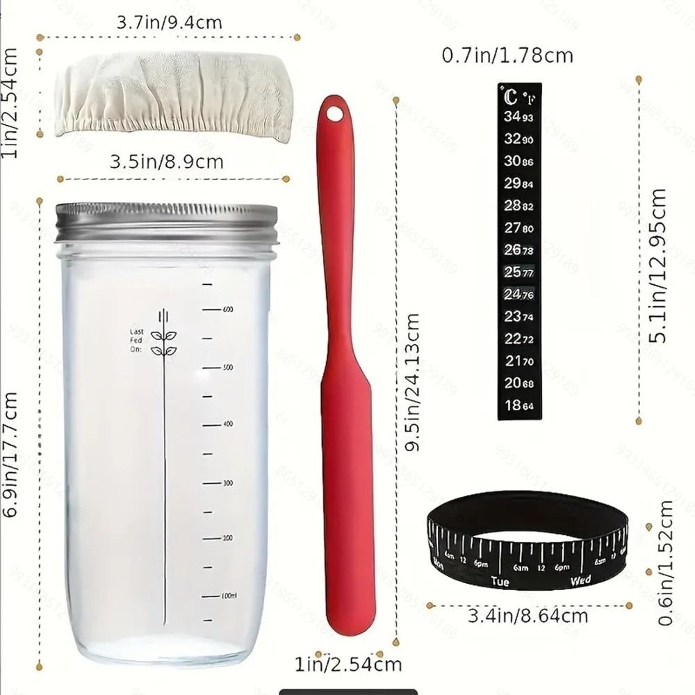 Sourdough Starter Container With Feeding Band Thermometer And Silicone Scraper 24 Oz 2