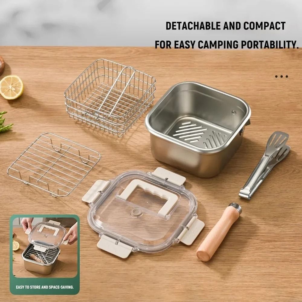 MultiFunction Frying Cooker Set Stainless Steel Deep Fryer Pot With Basket And Tongs 1