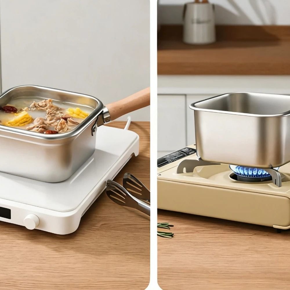 MultiFunction Frying Cooker Set Stainless Steel Deep Fryer Pot With Basket And Tongs 4