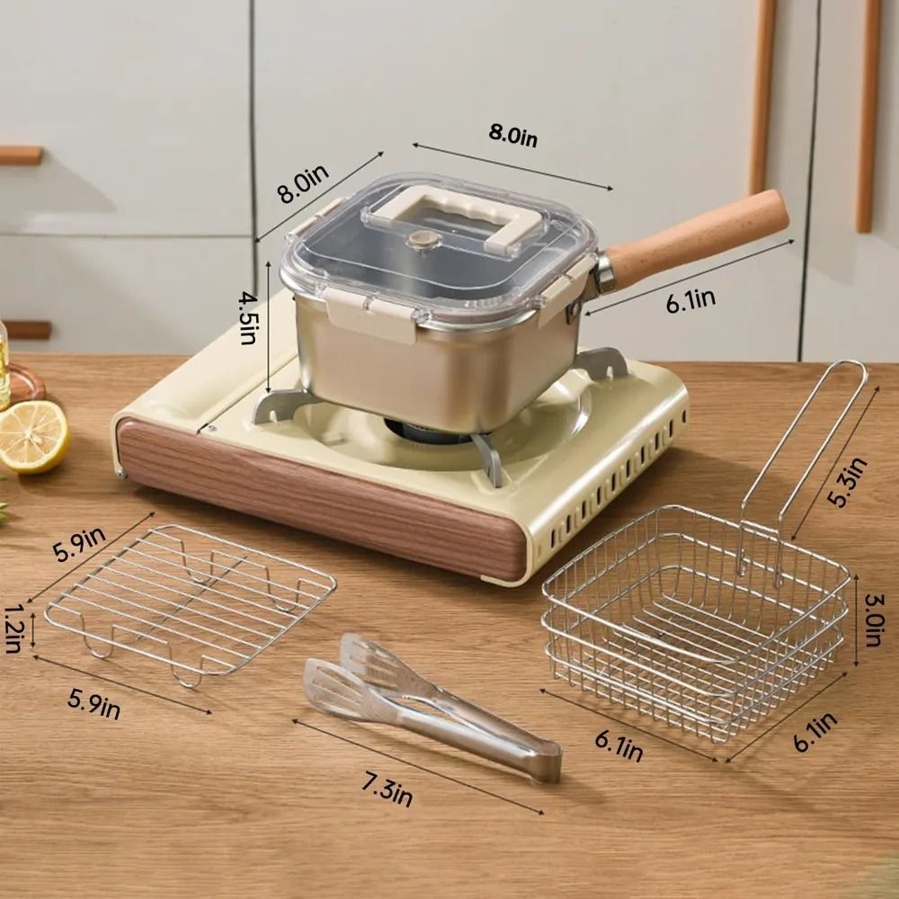 MultiFunction Frying Cooker Set Stainless Steel Deep Fryer Pot With Basket And Tongs 5