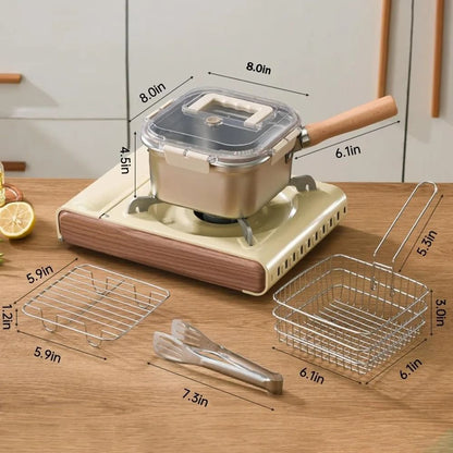 MultiFunction Frying Cooker Set Stainless Steel Deep Fryer Pot With Basket And Tongs 5