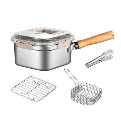 MultiFunction Frying Cooker Set Stainless Steel Deep Fryer Pot With Basket And Tongs 6