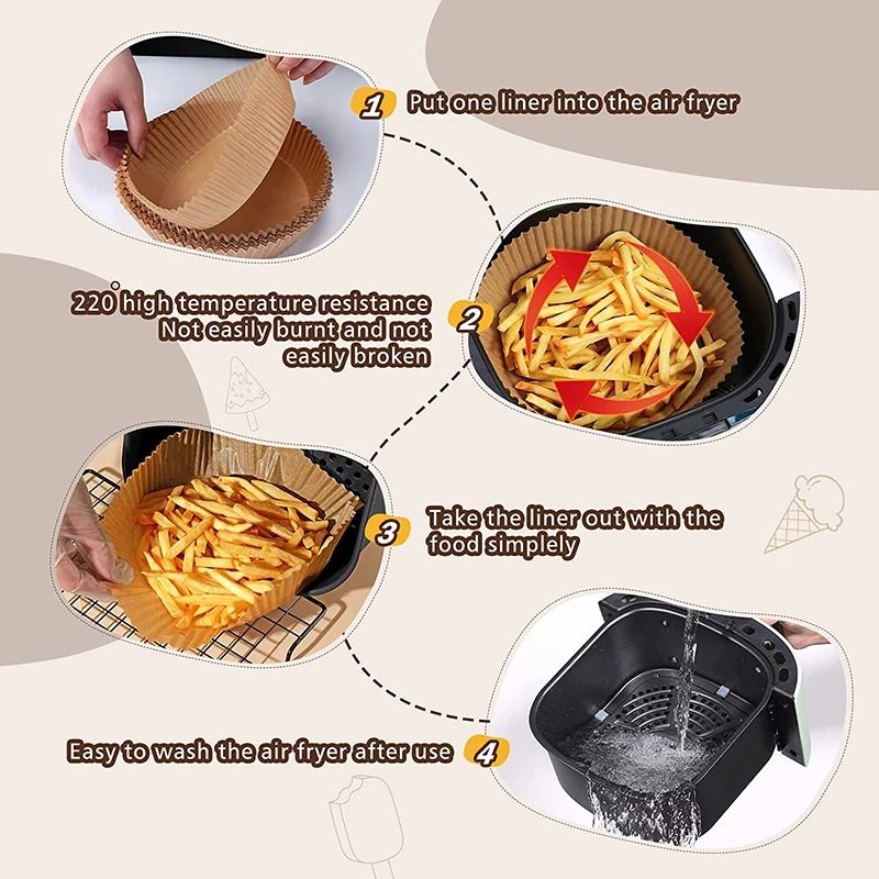 Air Fryer Food Pads Disposable Oil Absorbing Baking Paper Liners 5