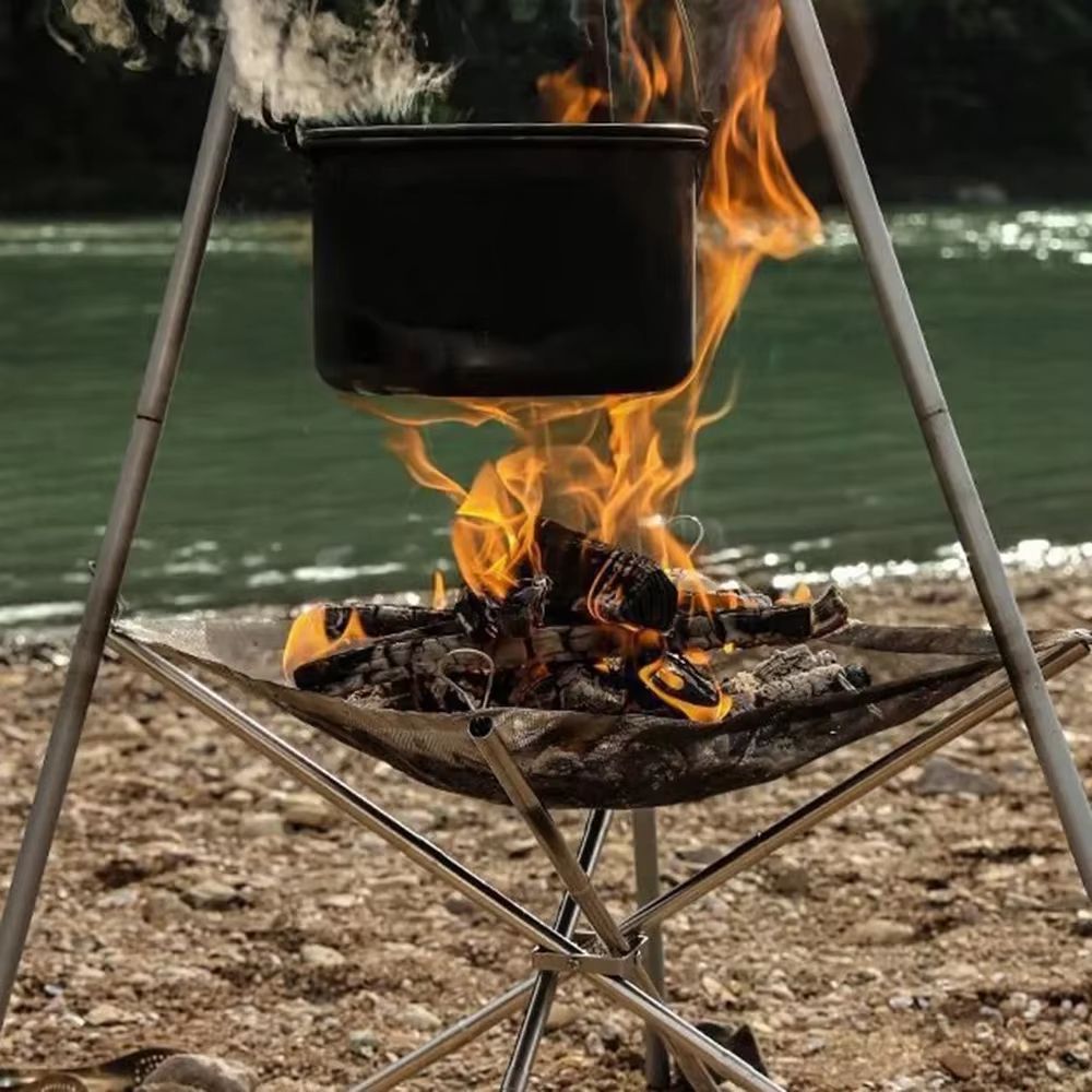 Portable Camping Fire Pit Grill Stainless Steel Mesh Wood Stove Stand Outdoor BBQ Rack