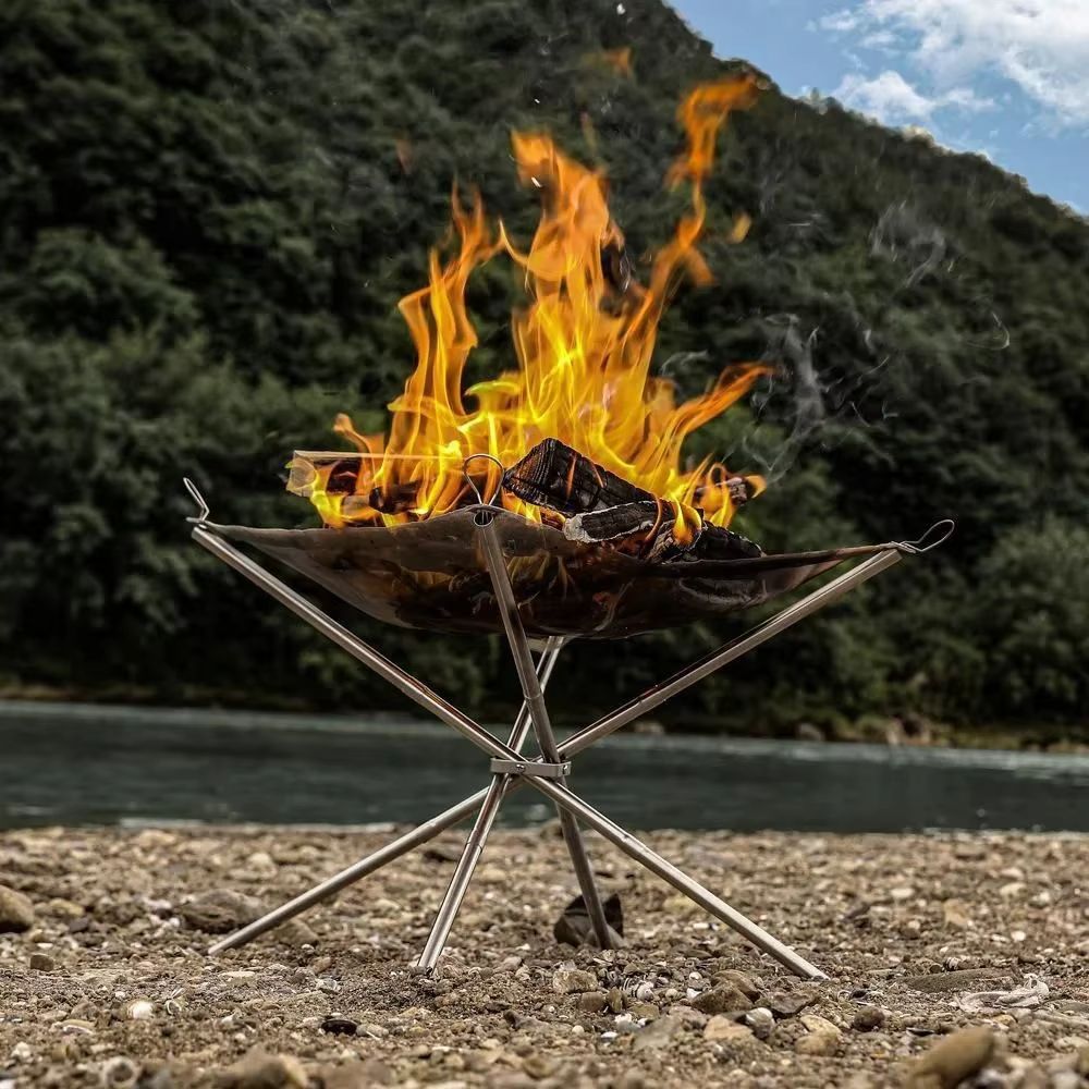 Portable Camping Fire Pit Grill Stainless Steel Mesh Wood Stove Stand Outdoor BBQ Rack 1