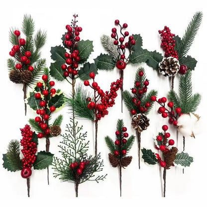 Green And Red Christmas Pine Branch Picks For DIY Holiday Decor 1