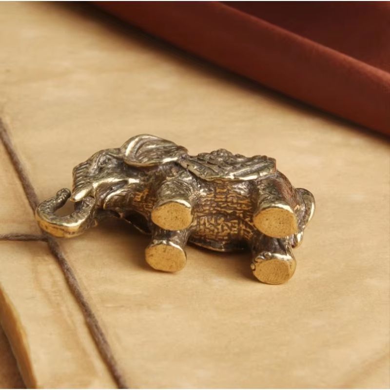 Antique Bronze Mini Elephant Figurines  Solid Copper Tea Pet  Table Decor Set 3