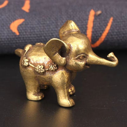Antique Bronze Mini Elephant Figurines  Solid Copper Tea Pet  Table Decor Set 4