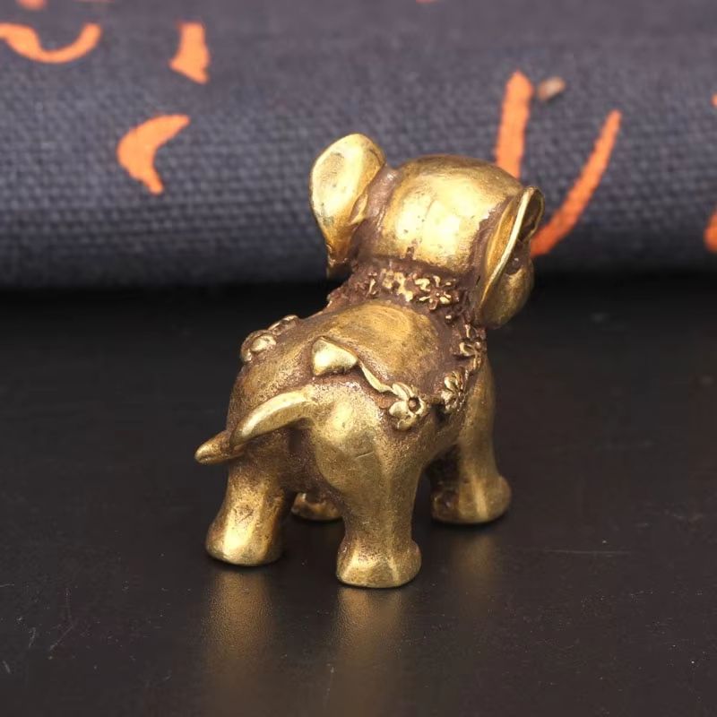 Antique Bronze Mini Elephant Figurines  Solid Copper Tea Pet  Table Decor Set 5