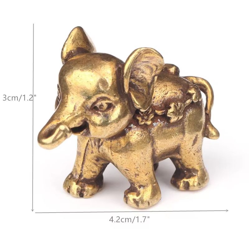 Antique Bronze Mini Elephant Figurines  Solid Copper Tea Pet  Table Decor Set 6